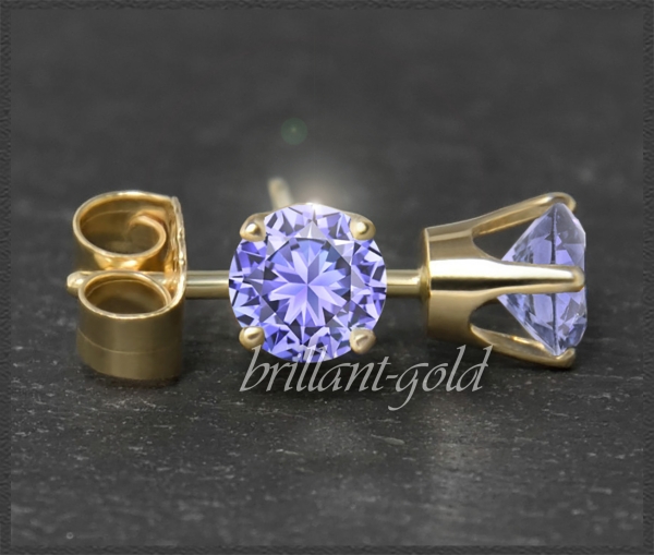 Preview: Ohrstecker 585 Gold Tansanit blau/violett 4,5,6,7mm